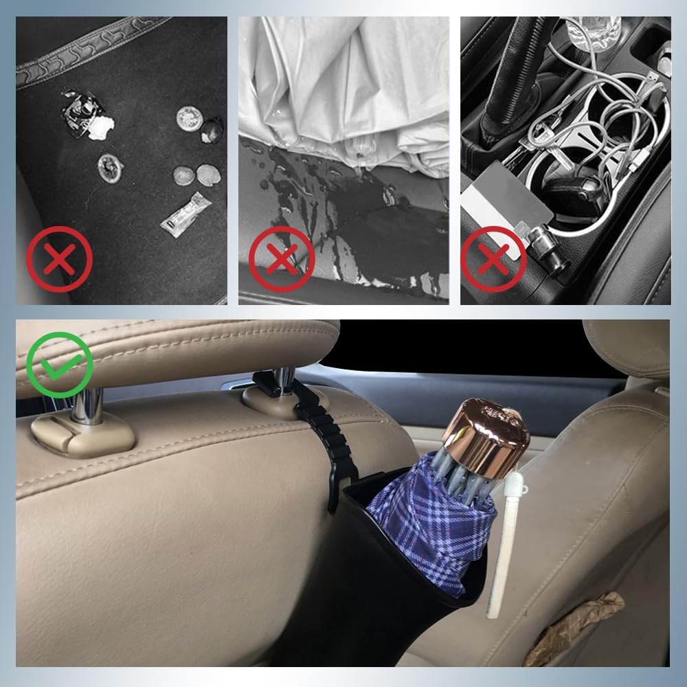 Car Trash Bin & Organizer - Under Seat or Center Console Storage Box with Umbrella Holder - Black - Set of 1 - Image 4