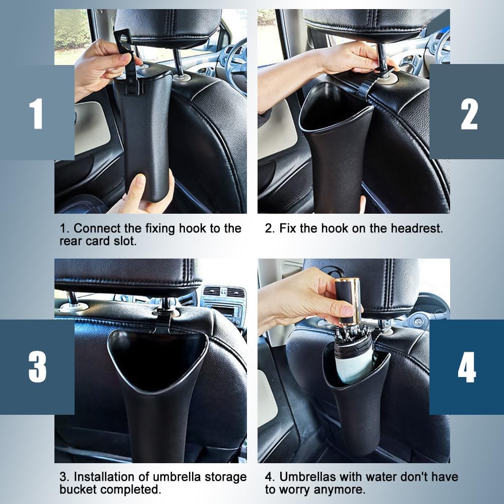 Car Trash Bin & Organizer - Under Seat or Center Console Storage Box with Umbrella Holder - Black - Set of 1 - Image 5