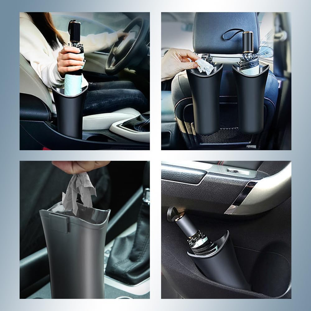 Car Trash Bin & Organizer - Under Seat or Center Console Storage Box with Umbrella Holder - Black - Set of 1 - Image 6