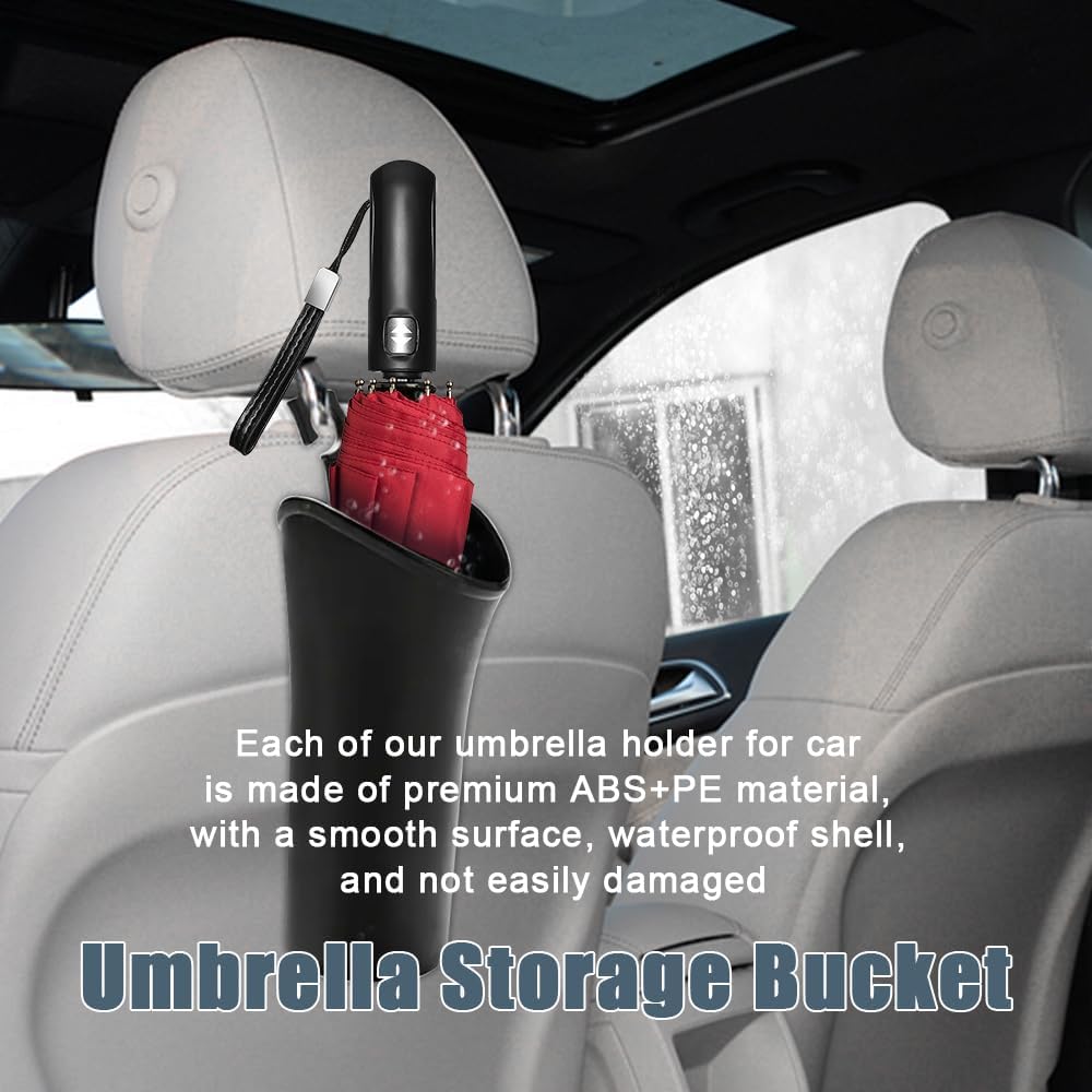 Car Trash Bin & Organizer - Under Seat or Center Console Storage Box with Umbrella Holder - Black - Set of 1 - Image 7