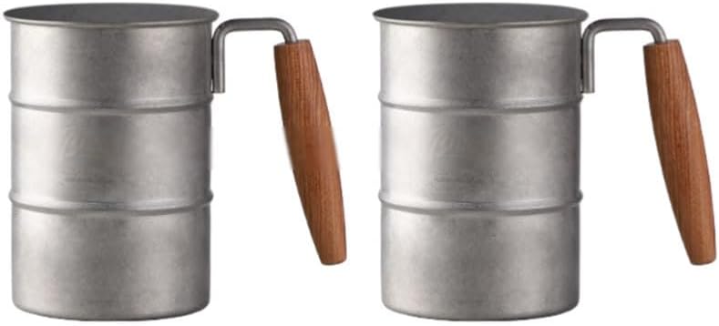 Outdoor Coffee Mug with Wooden Handle 350ml Set of 2 Camping Beer Cup for Outdoor Use - Image 1
