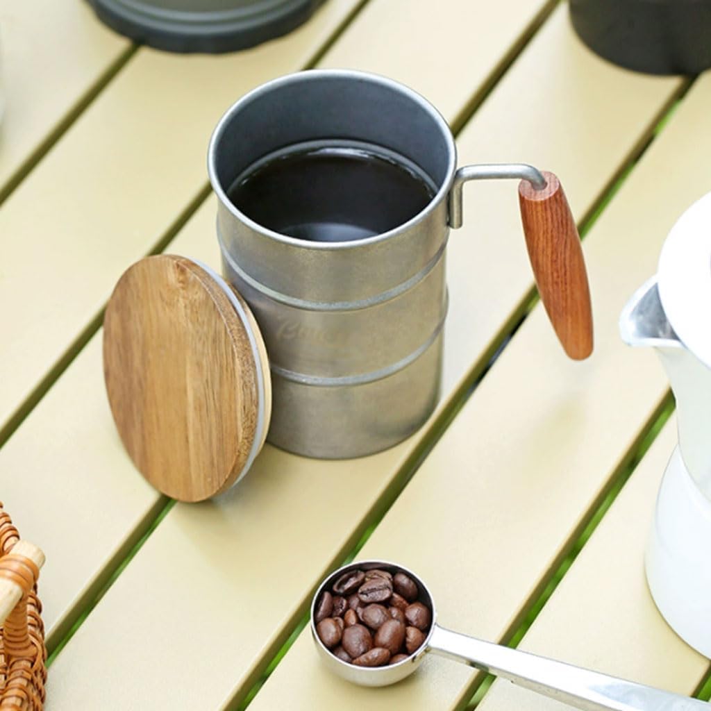 Outdoor Coffee Mug with Wooden Handle 350ml Set of 2 Camping Beer Cup for Outdoor Use - Image 3
