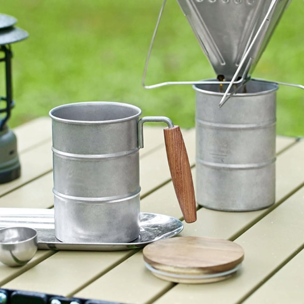 Outdoor Coffee Mug with Wooden Handle 350ml Set of 2 Camping Beer Cup for Outdoor Use - Image 4