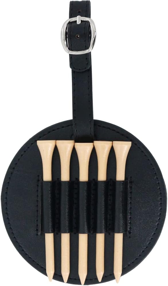 Leather Golf Tee Holder with 5 Wooden Tees 3-1/4 Inch Hook for Golf Bag Strap Hanging - Image 1