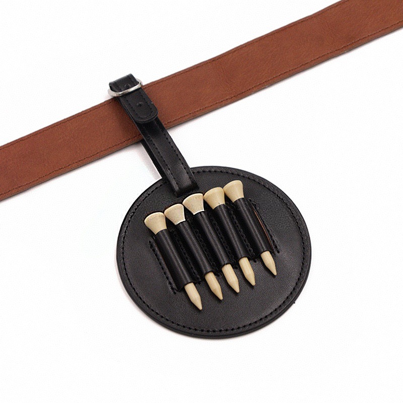 Leather Golf Tee Holder with 5 Wooden Tees 3-1/4 Inch Hook for Golf Bag Strap Hanging - Image 3