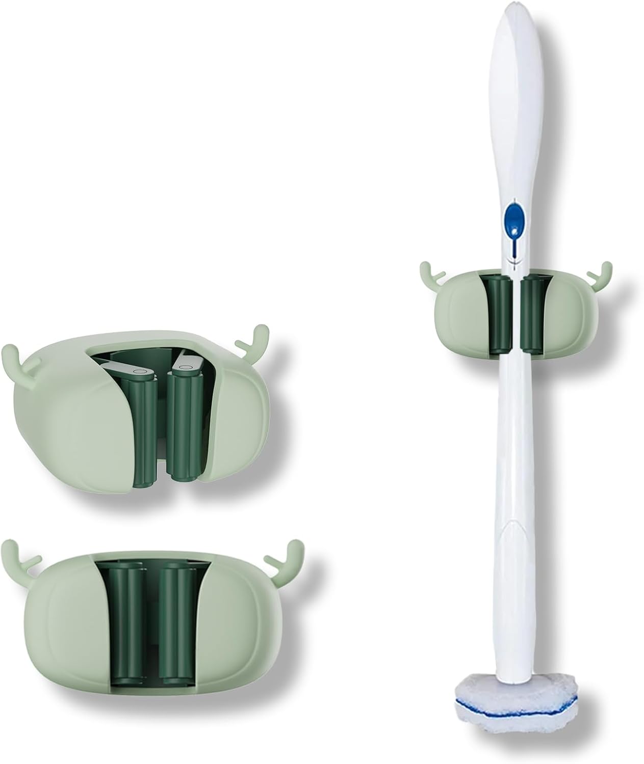 Self-Adhesive Toilet Brush Holder 2 Pack Green - No Drilling Required Wall Mounted Universal Bathroom WC Organizer - Image 1