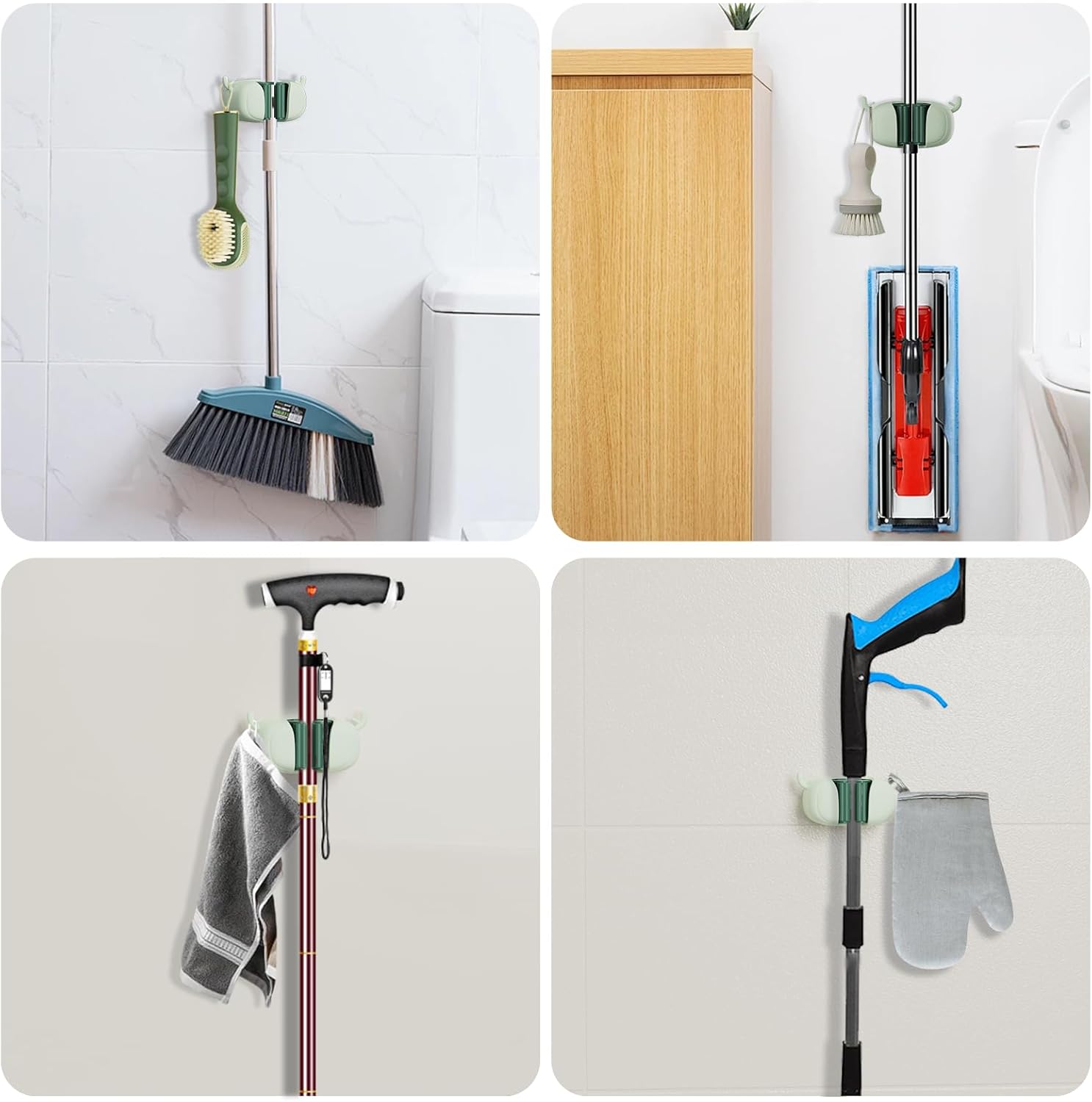 Self-Adhesive Toilet Brush Holder 2 Pack Green - No Drilling Required Wall Mounted Universal Bathroom WC Organizer - Image 4