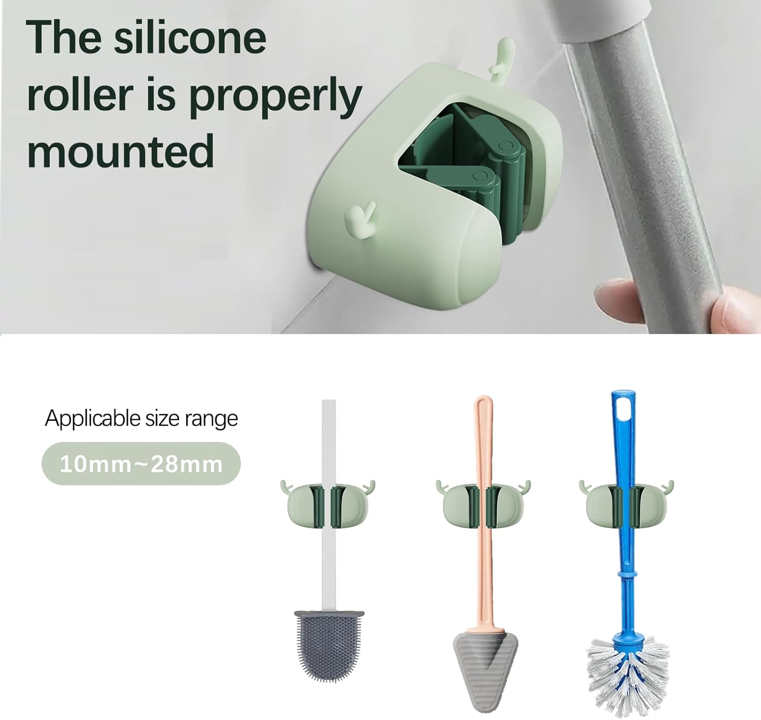 Self-Adhesive Toilet Brush Holder 2 Pack Green - No Drilling Required Wall Mounted Universal Bathroom WC Organizer - Image 5