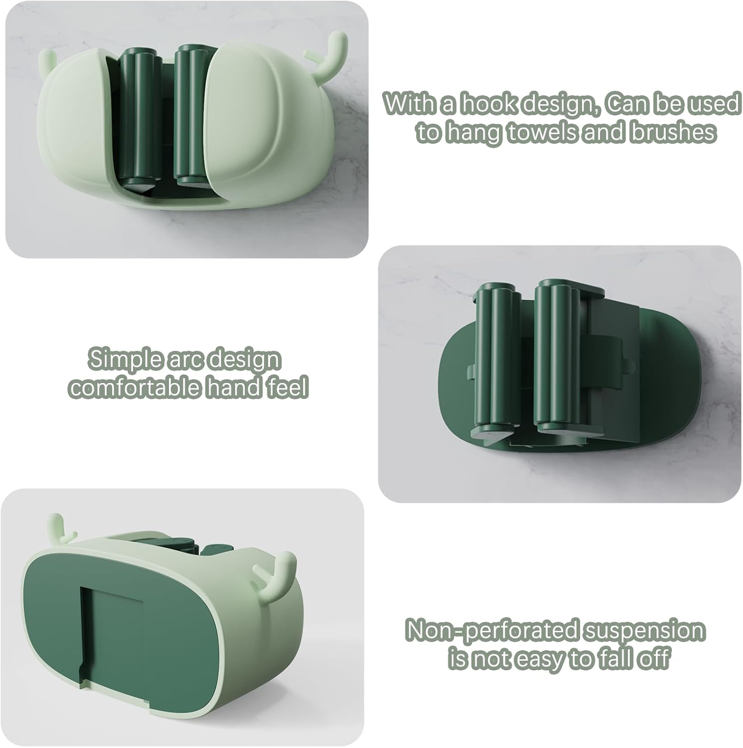 Self-Adhesive Toilet Brush Holder 2 Pack Green - No Drilling Required Wall Mounted Universal Bathroom WC Organizer - Image 6