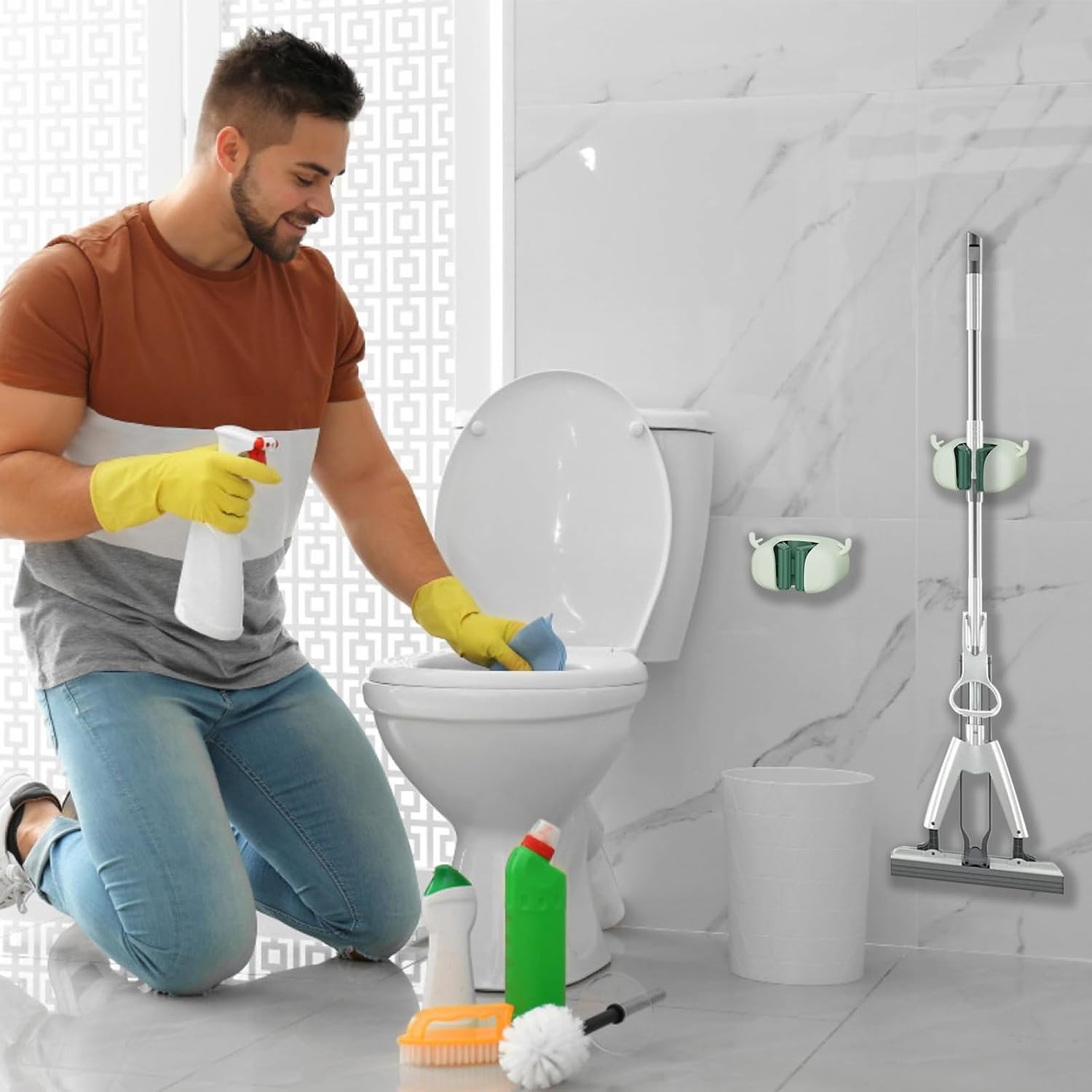 Self-Adhesive Toilet Brush Holder 2 Pack Green - No Drilling Required Wall Mounted Universal Bathroom WC Organizer - Image 7
