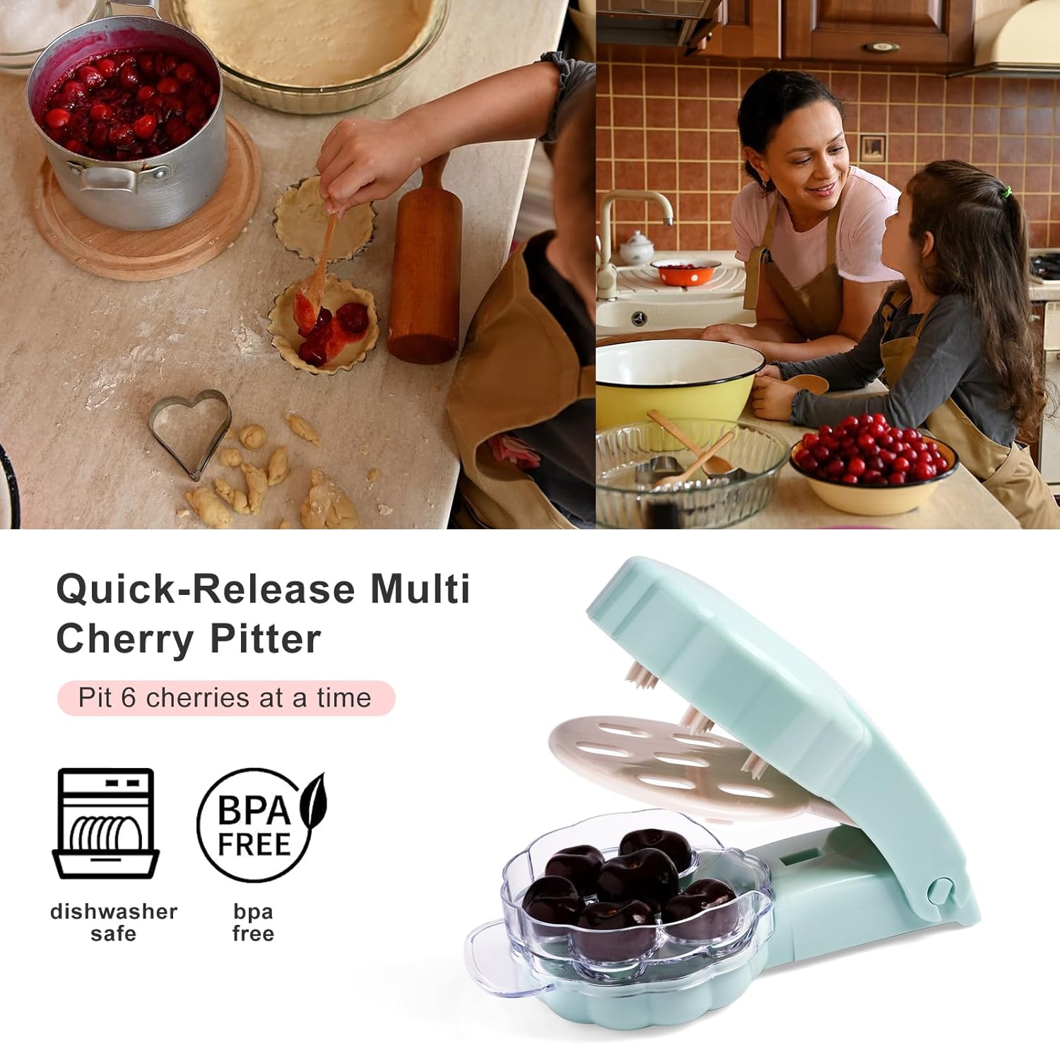 Cherry Pitter for 6 Cherries - Quick & Effortless - Also for Olives - 1 Piece - Image 3