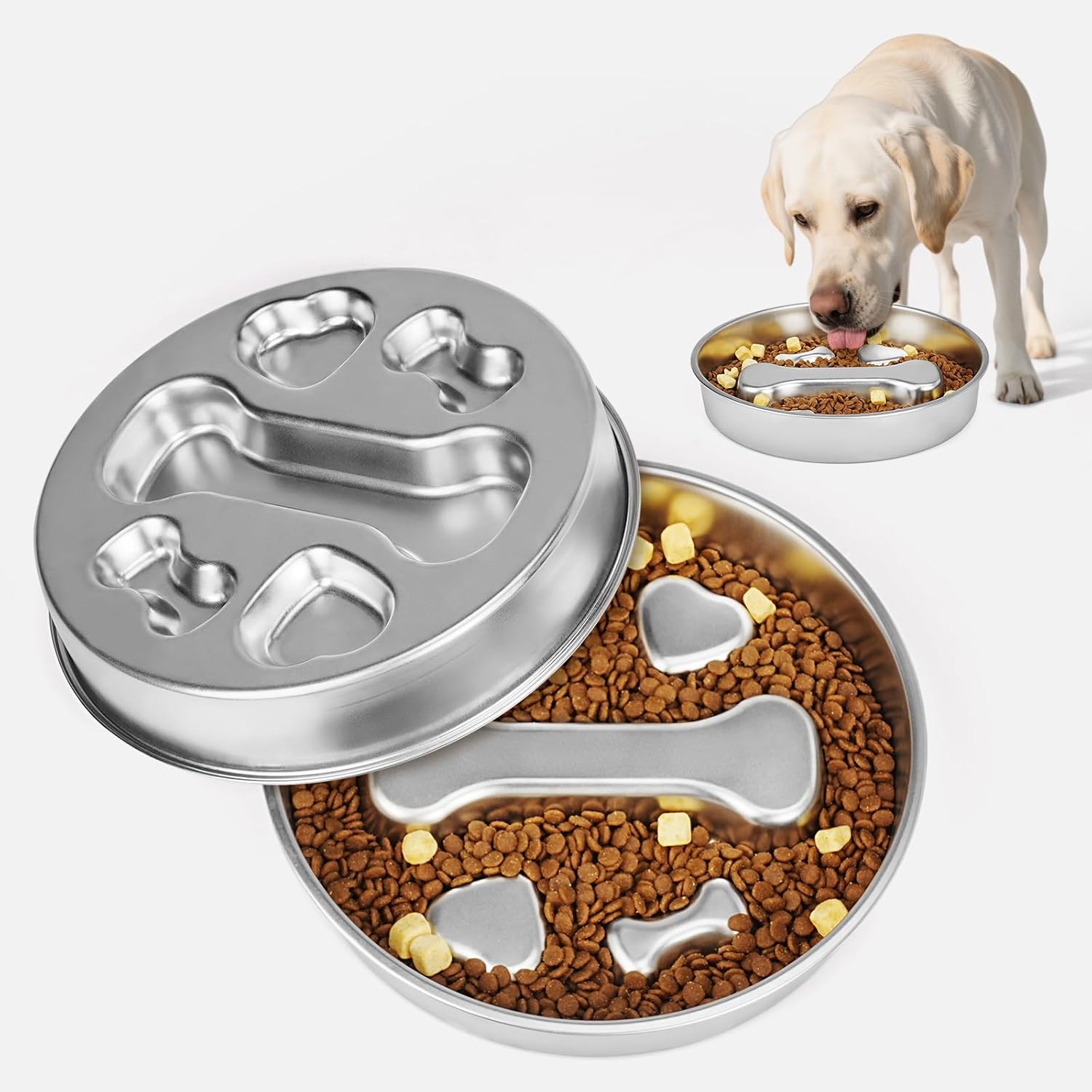 2-in-1 Stainless Steel Dog Slow Feeder & Lick Mat Set of 2 - Dishwasher Safe - Anti-Skid Design for Pet Feeding - Image 2