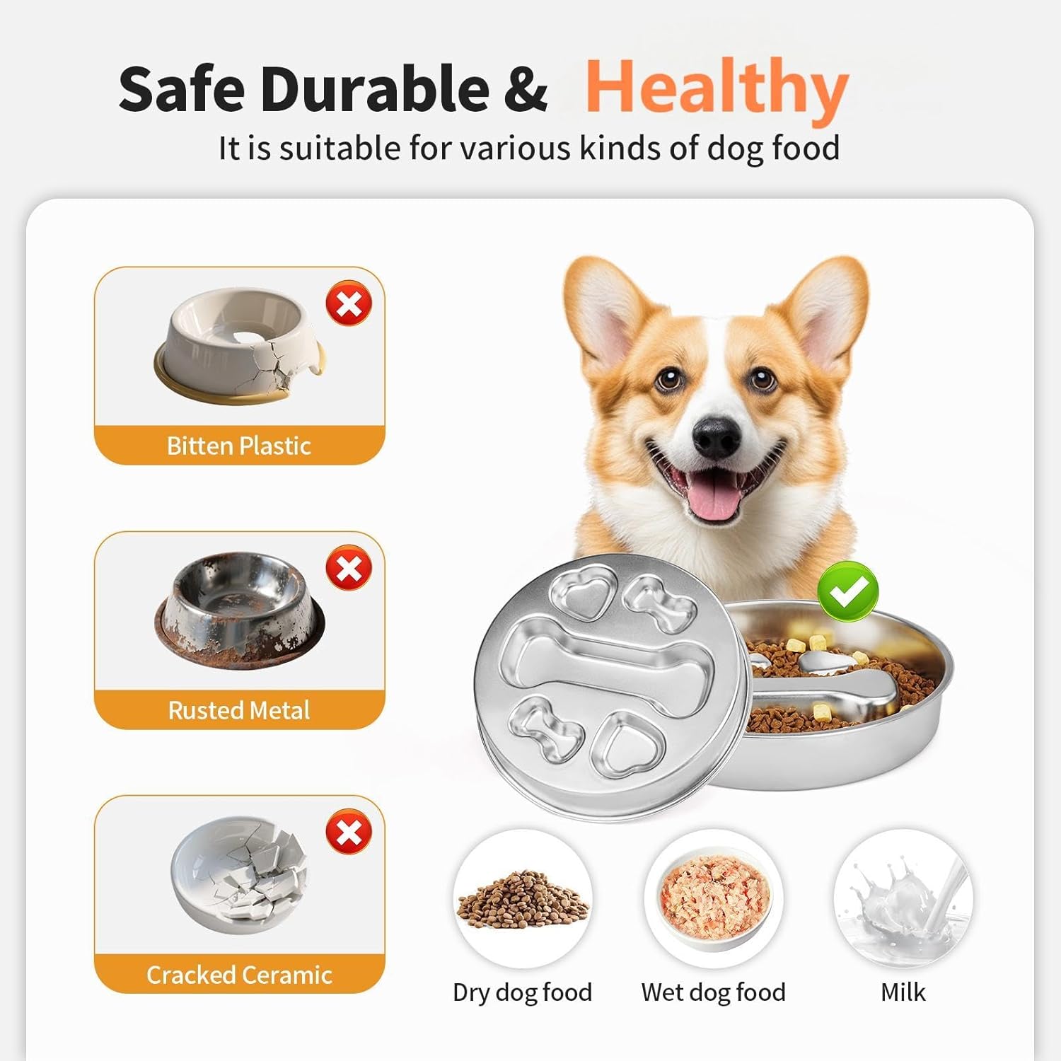 2-in-1 Stainless Steel Dog Slow Feeder & Lick Mat Set of 2 - Dishwasher Safe - Anti-Skid Design for Pet Feeding - Image 5