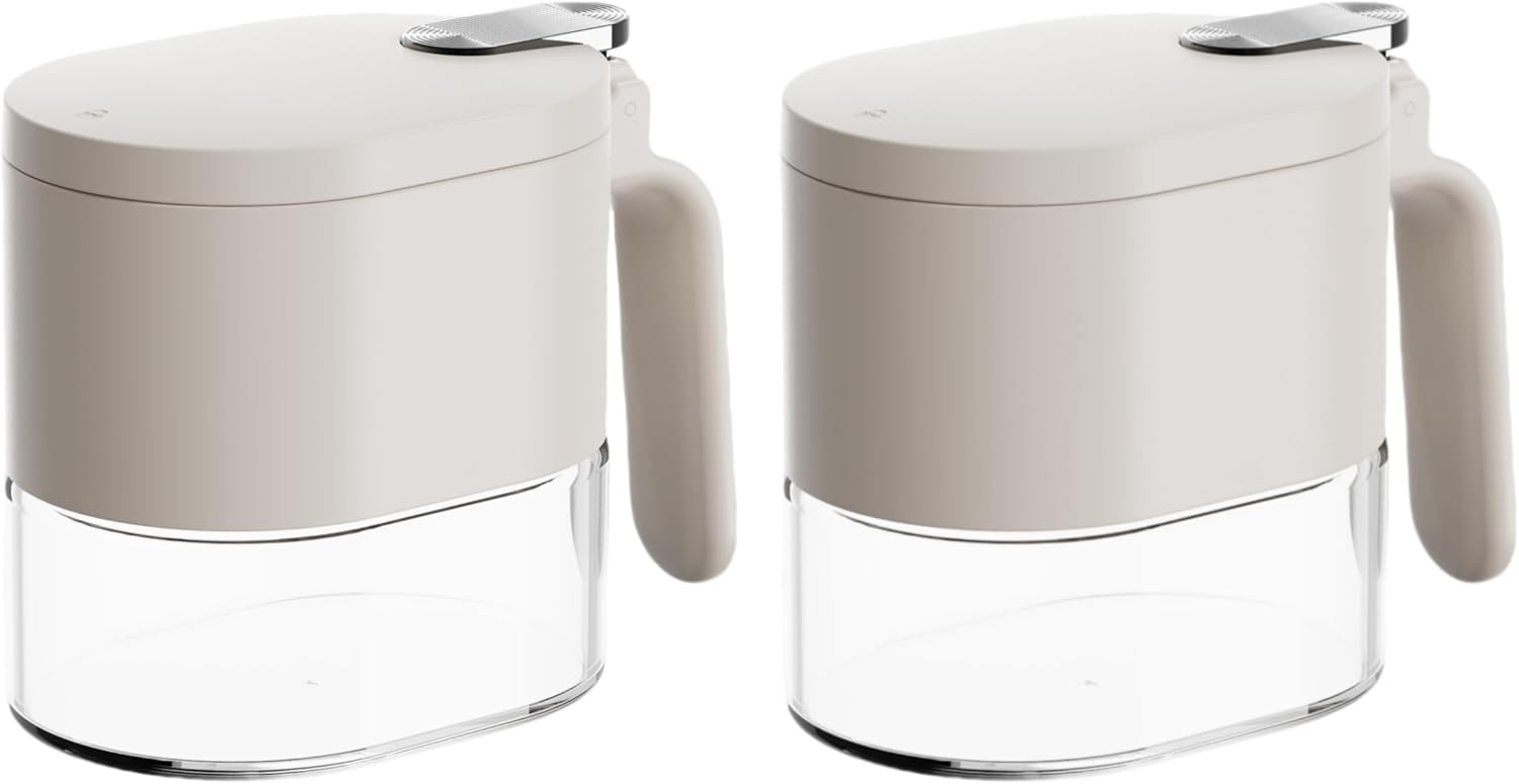 2 Piece Stylish Airtight Herb Jars with Spoon in Lid for Sugar & Salt - Image 1