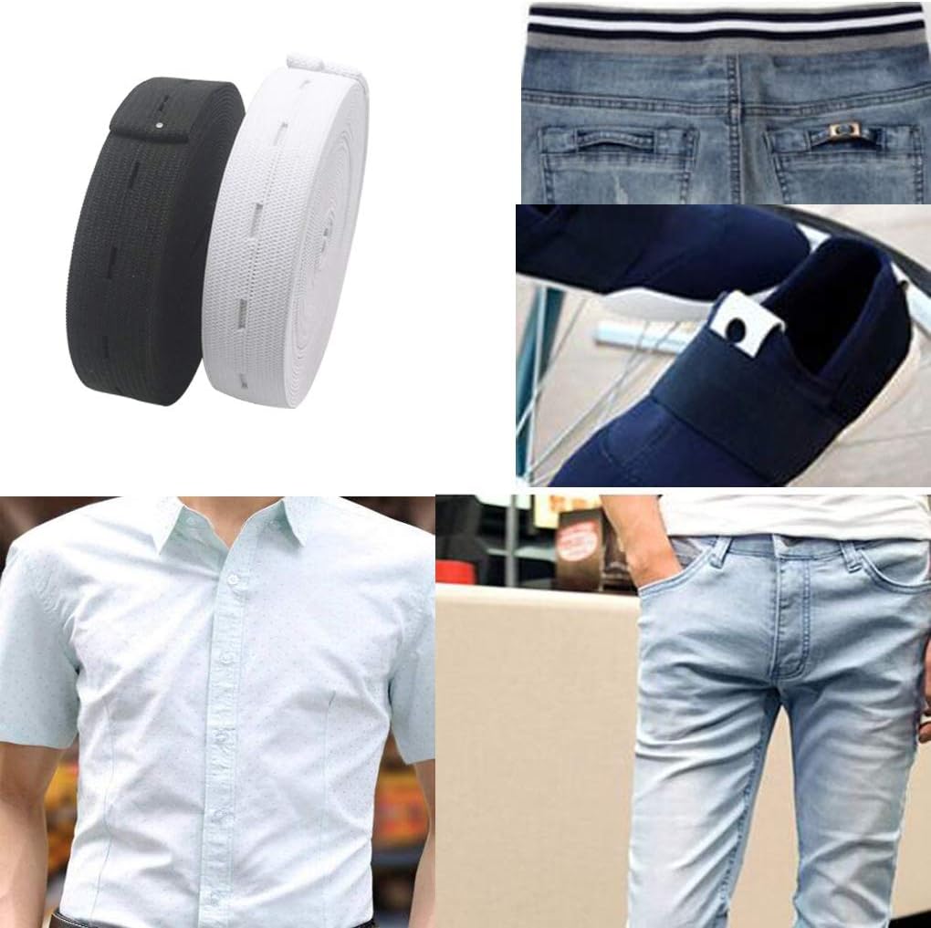 2 Pack Adjustable Elastic Waistbands 5 Meters Black & White Universal Fit for Pants All Sizes Clothing - Image 5