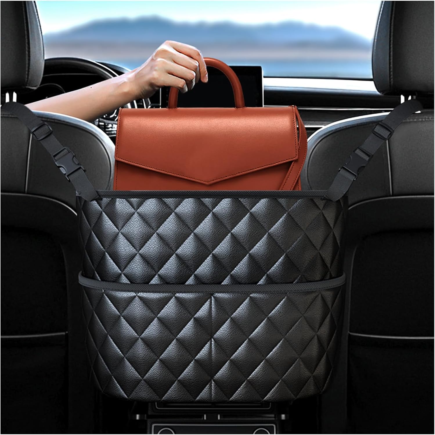 Car Seat Back Organizer with Storage Pockets - Black Vehicle Interior Accessory - Image 1