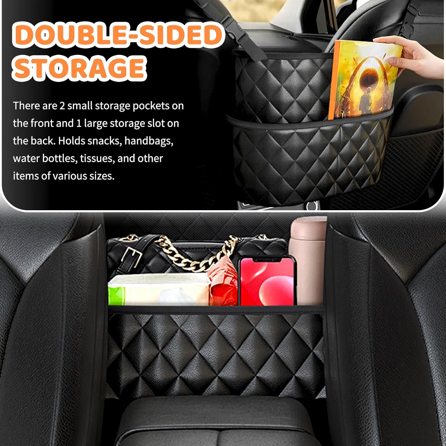 Car Seat Back Organizer with Storage Pockets - Black Vehicle Interior Accessory - Image 3