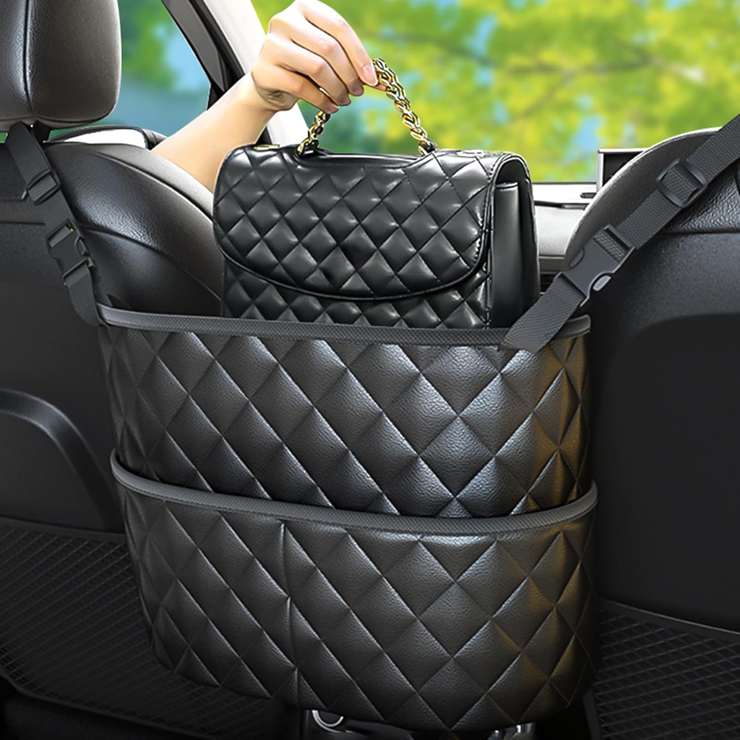 Car Seat Back Organizer with Storage Pockets - Black Vehicle Interior Accessory - Image 5