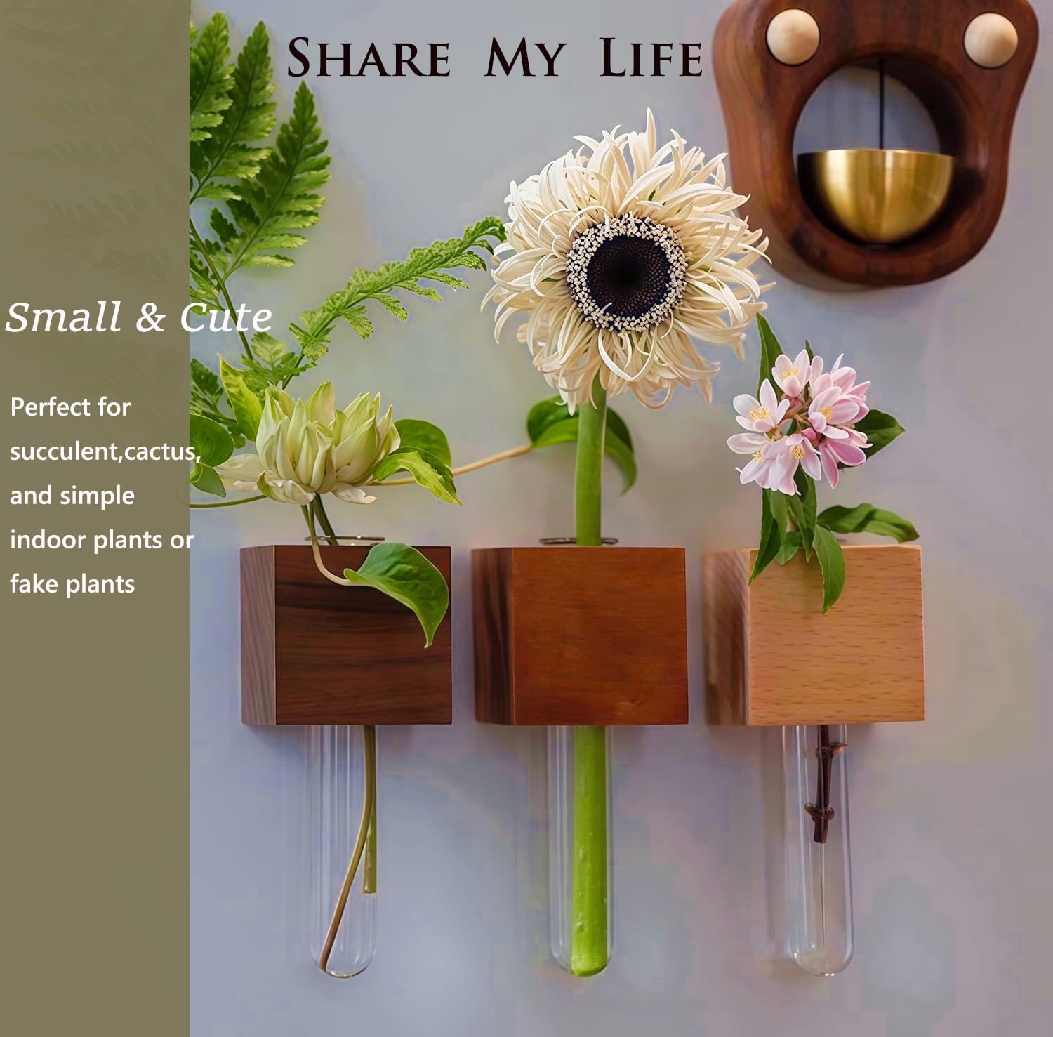 Magnetic Fridge Vases Set of 2 Wooden Decor for Stems & Dried Flowers - Image 3