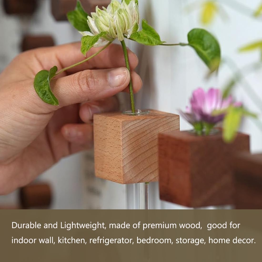 Magnetic Fridge Vases Set of 2 Wooden Decor for Stems & Dried Flowers - Image 4