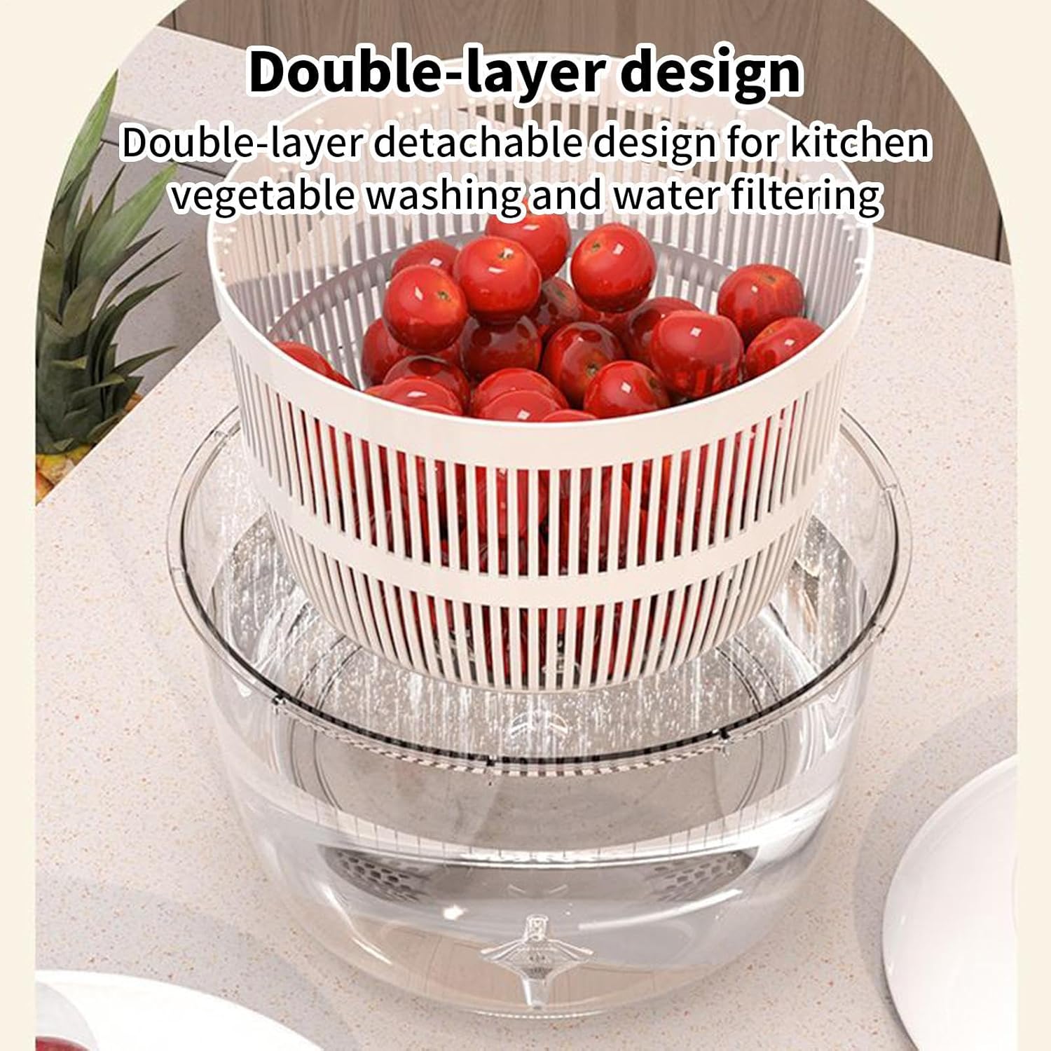 Multifunctional Salad Spinner with Colander Fast Drying Collapsible Vegetable Fruit Kitchen Tool - Image 4