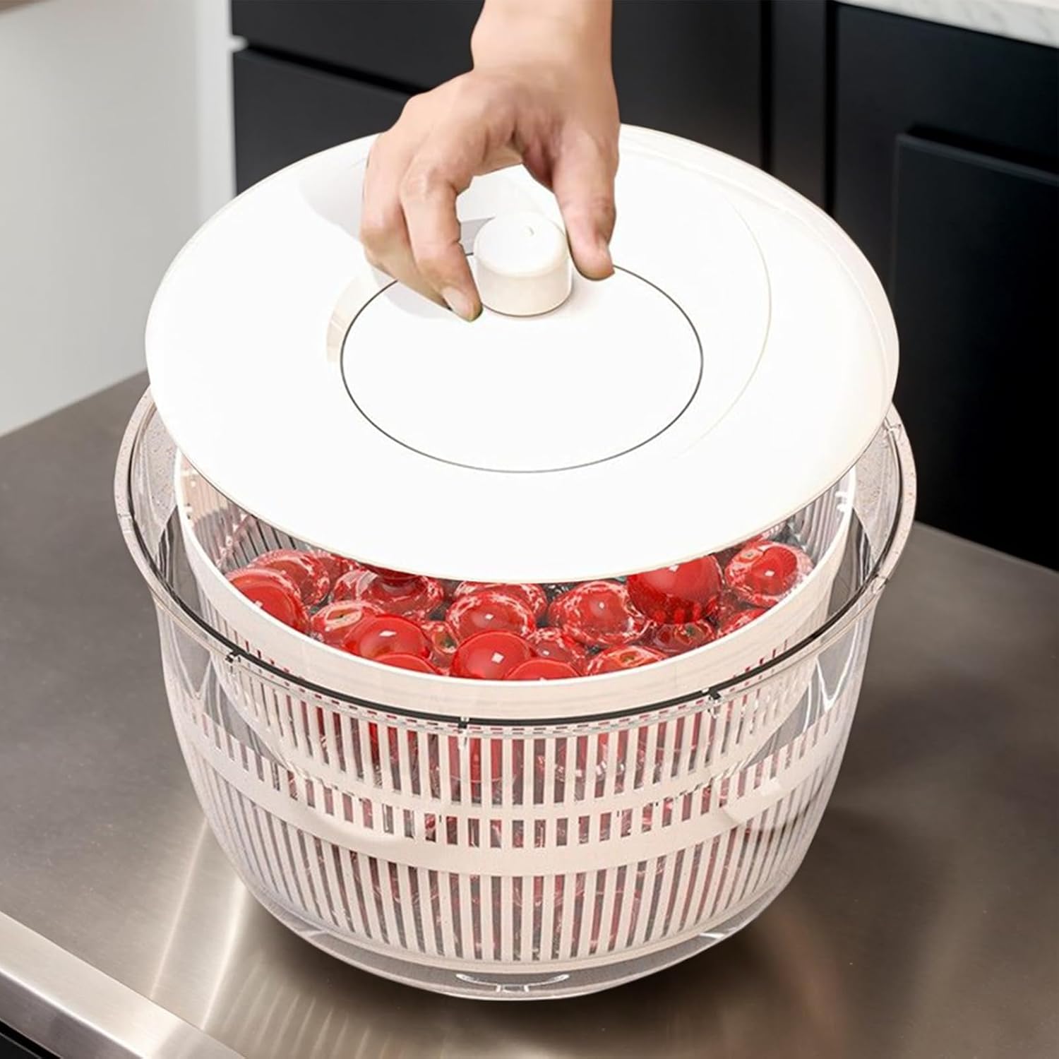 Multifunctional Salad Spinner with Colander Fast Drying Collapsible Vegetable Fruit Kitchen Tool - Image 5