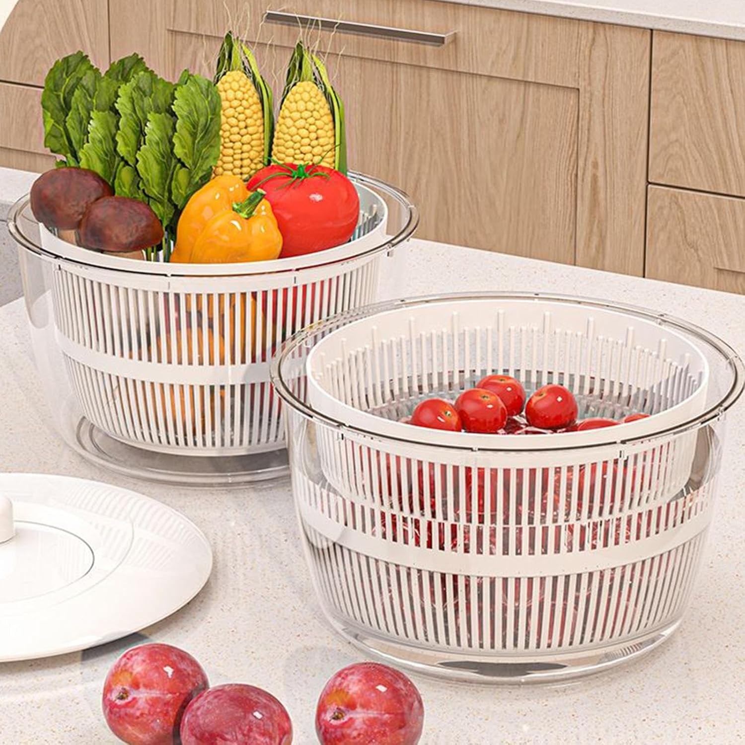 Multifunctional Salad Spinner with Colander Fast Drying Collapsible Vegetable Fruit Kitchen Tool - Image 6