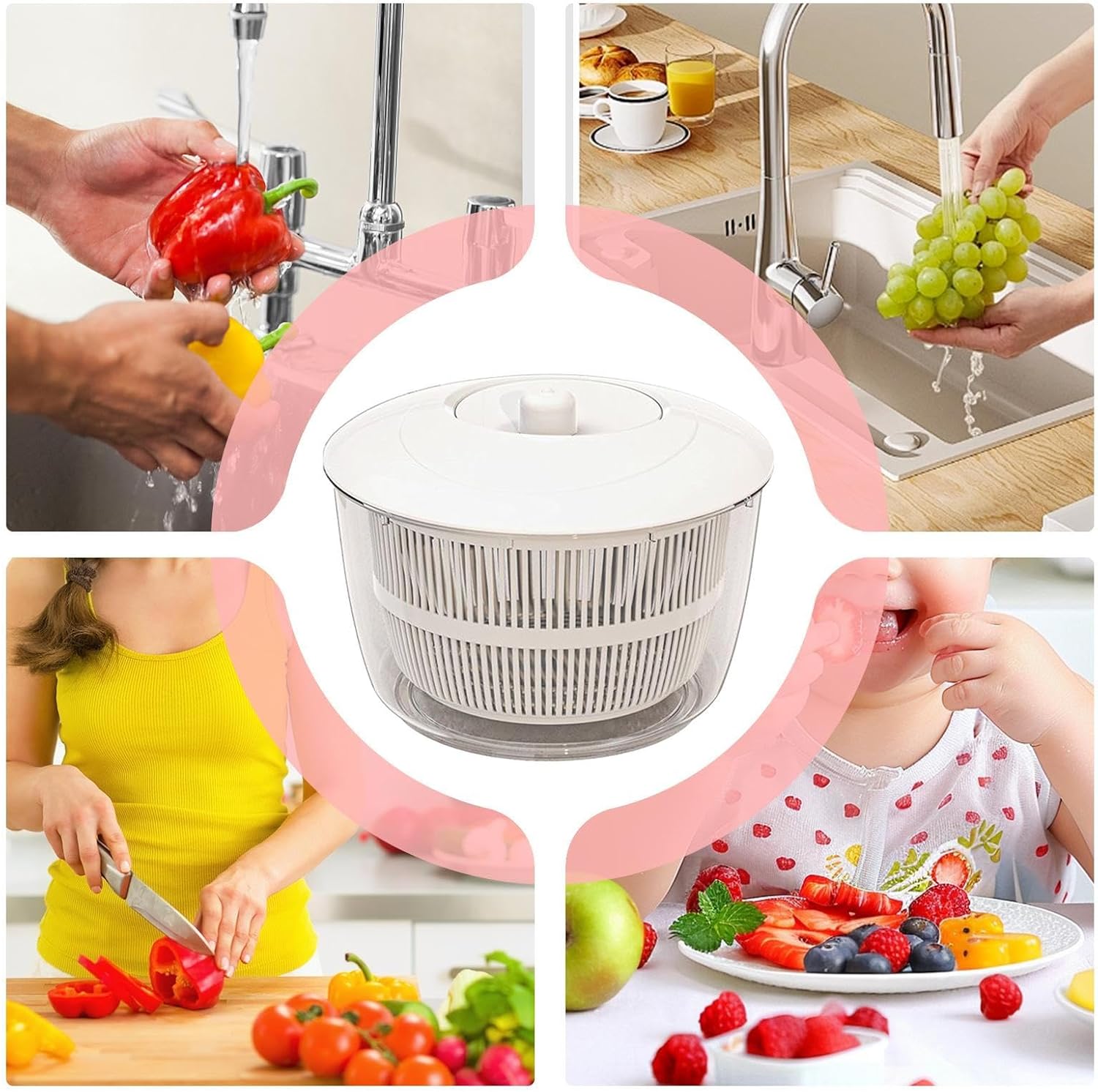 Multifunctional Salad Spinner with Colander Fast Drying Collapsible Vegetable Fruit Kitchen Tool - Image 7
