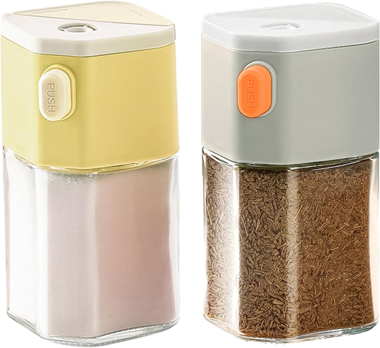 Salt and Pepper Shaker Set with Dose Button - 0.5g per Press - Precise Seasoning Dispensers - Glass Spice Jars - Pack of 2 - Image 1