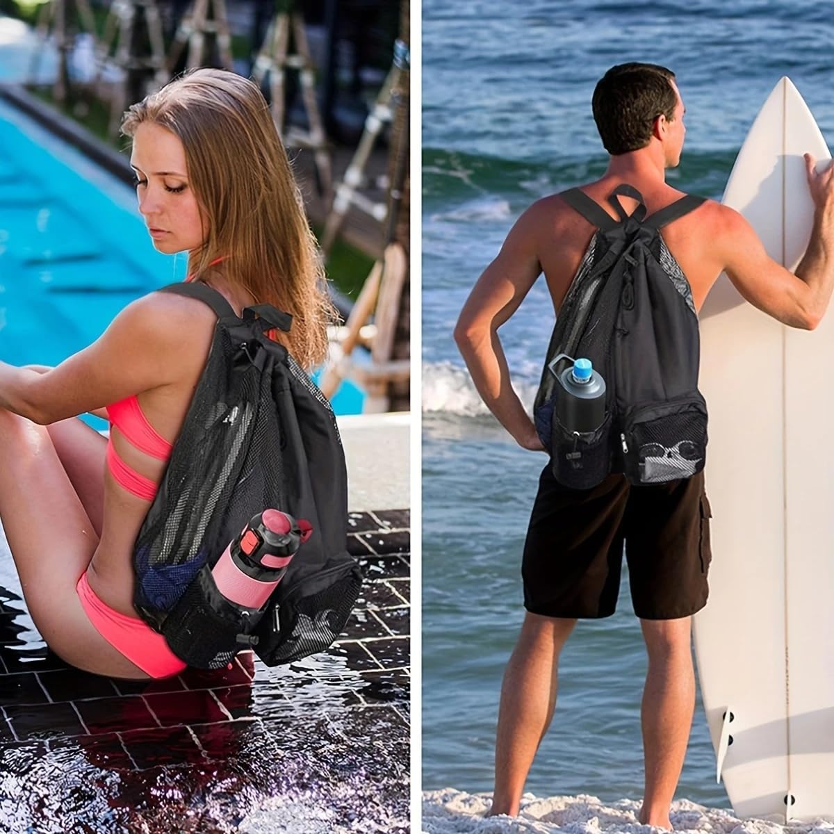 Large Mesh Gym Bag with Waterproof Compartment - Beach & Festival Backpack with Wet/Dry Separation - Image 5