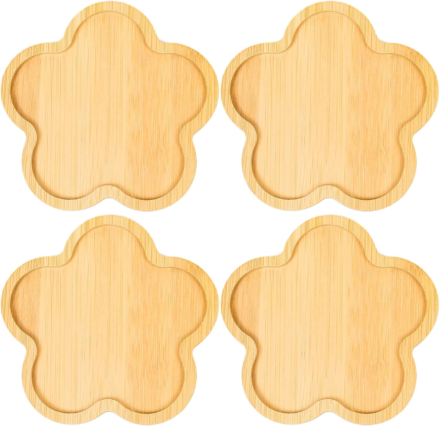 Bamboo Glass Coasters with Raised Edge Set of 4 - Heat & Water Ring Protection Table Mats - Rustic Style - Image 1
