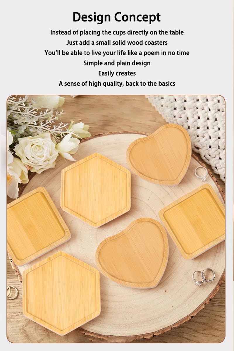 Bamboo Glass Coasters with Raised Edge Set of 4 - Heat & Water Ring Protection Table Mats - Rustic Style - Image 3