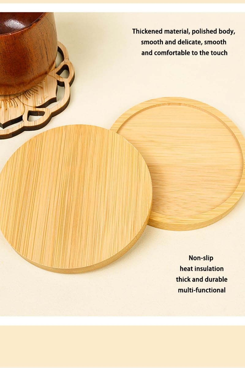Bamboo Glass Coasters with Raised Edge Set of 4 - Heat & Water Ring Protection Table Mats - Rustic Style - Image 5