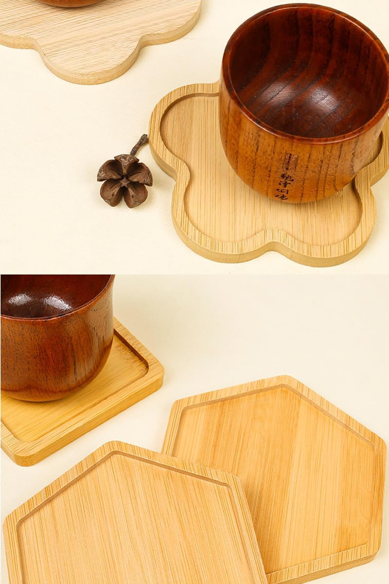 Bamboo Glass Coasters with Raised Edge Set of 4 - Heat & Water Ring Protection Table Mats - Rustic Style - Image 6