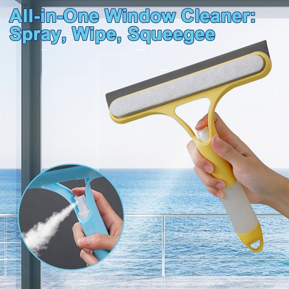 3-in-1 Window Wiper with Spray - Squeegee, Washer & Microfiber Cleaner for Streak-Free Windows, Showers & Cars - Set of 1 - Image 3
