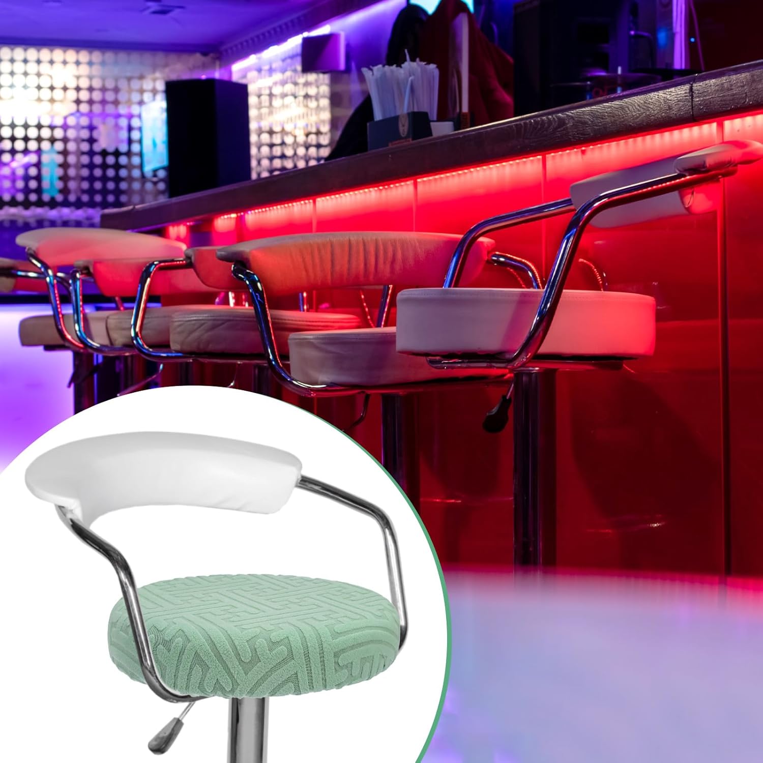 Elastic Chair Cover Round 30-36cm Mint Green Washable Stretchable Stool Cover - Image 5