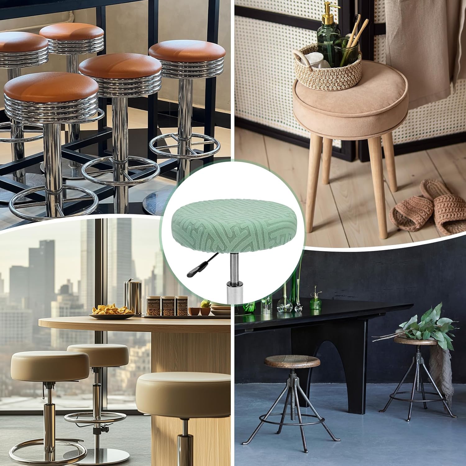 Elastic Chair Cover Round 30-36cm Mint Green Washable Stretchable Stool Cover - Image 6