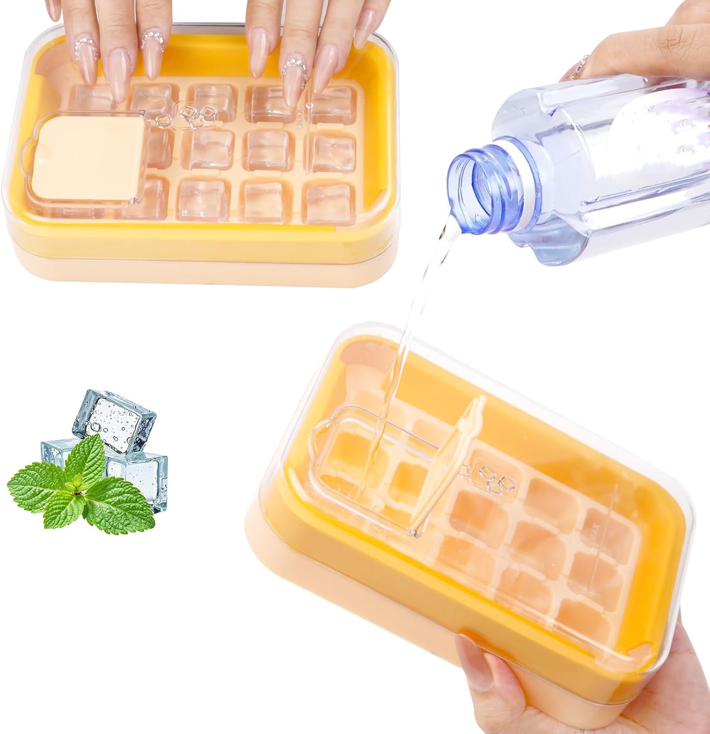 2-in-1 Ice Cube Tray with Lid Easy Release One Press Ice Mold Set for Freezer - Image 3