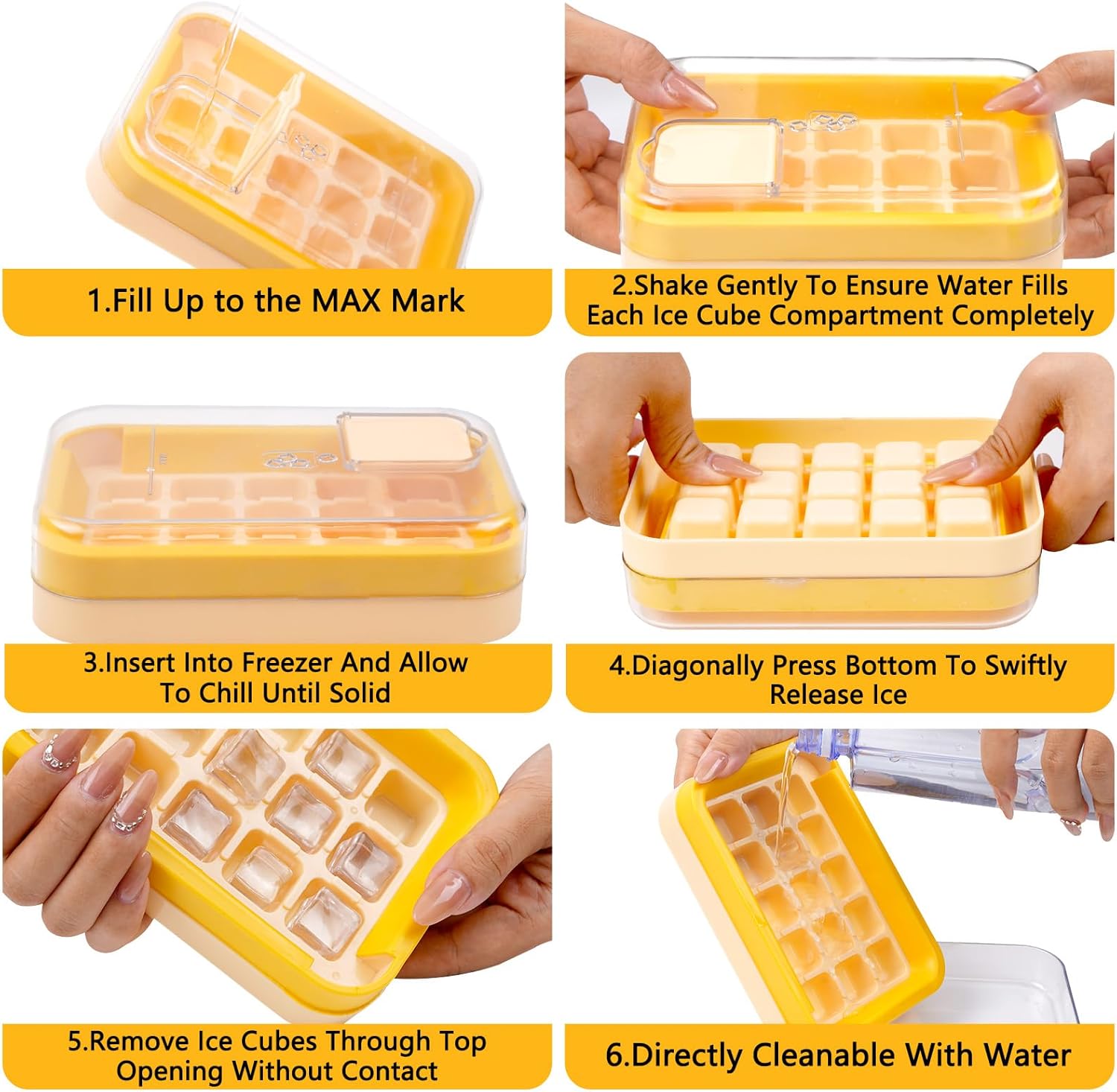 2-in-1 Ice Cube Tray with Lid Easy Release One Press Ice Mold Set for Freezer - Image 4