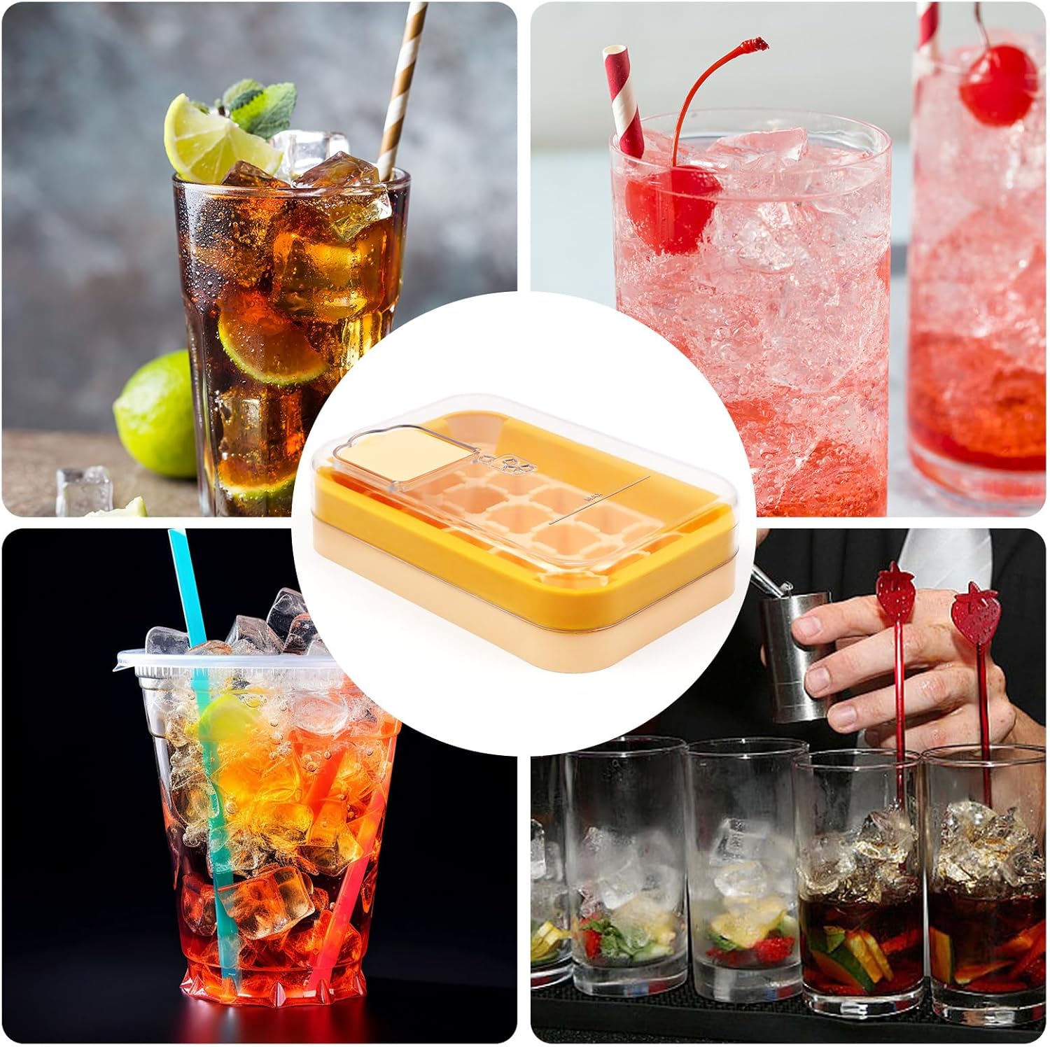2-in-1 Ice Cube Tray with Lid Easy Release One Press Ice Mold Set for Freezer - Image 5