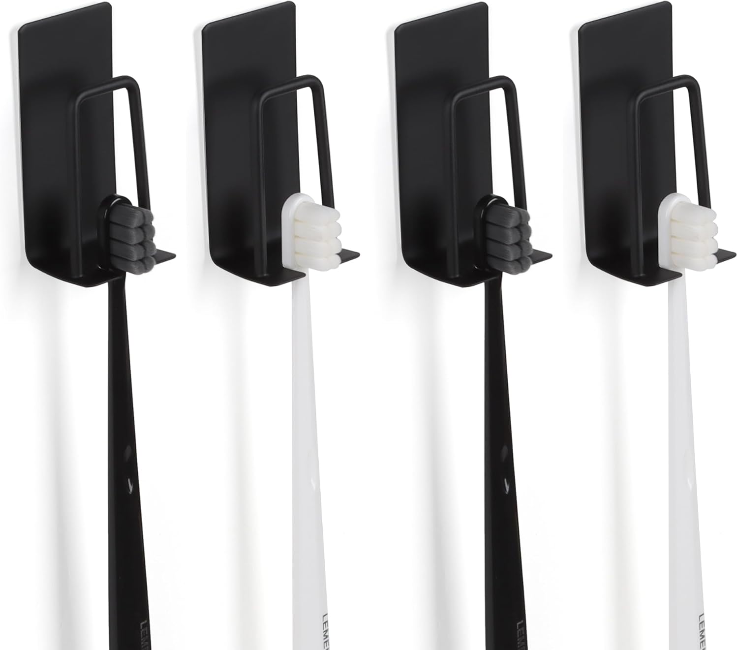 4 Pack Self-Adhesive Stainless Steel Wall Mount Toothbrush Holder No Drilling Required for Electric Toothbrushes Black - Image 1