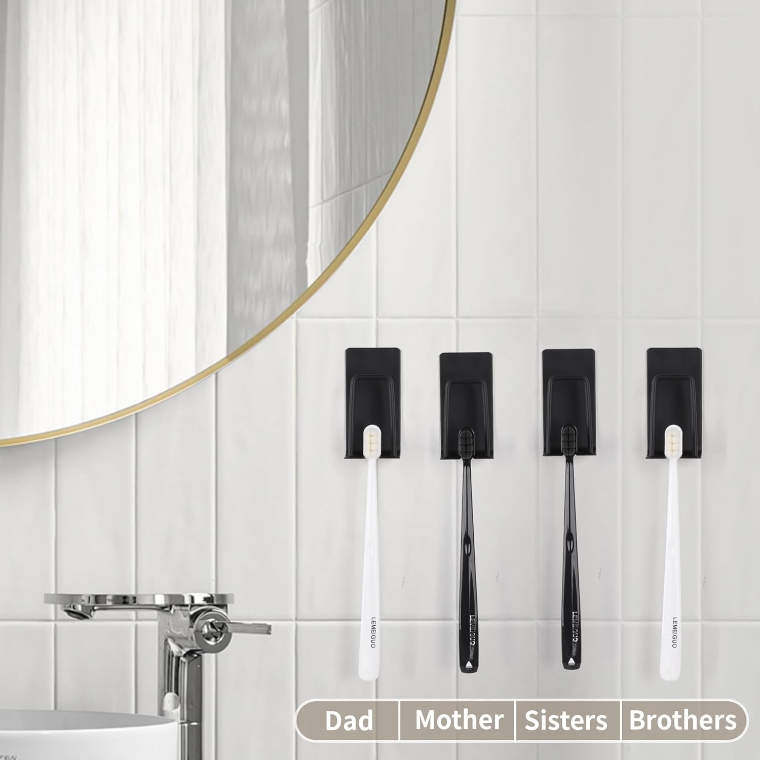 4 Pack Self-Adhesive Stainless Steel Wall Mount Toothbrush Holder No Drilling Required for Electric Toothbrushes Black - Image 2