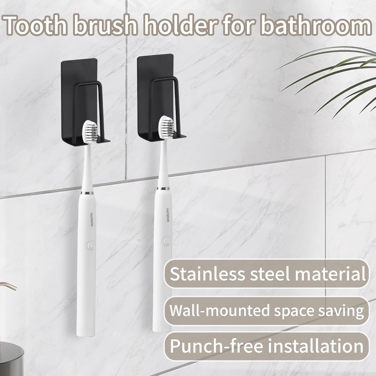 4 Pack Self-Adhesive Stainless Steel Wall Mount Toothbrush Holder No Drilling Required for Electric Toothbrushes Black - Image 4