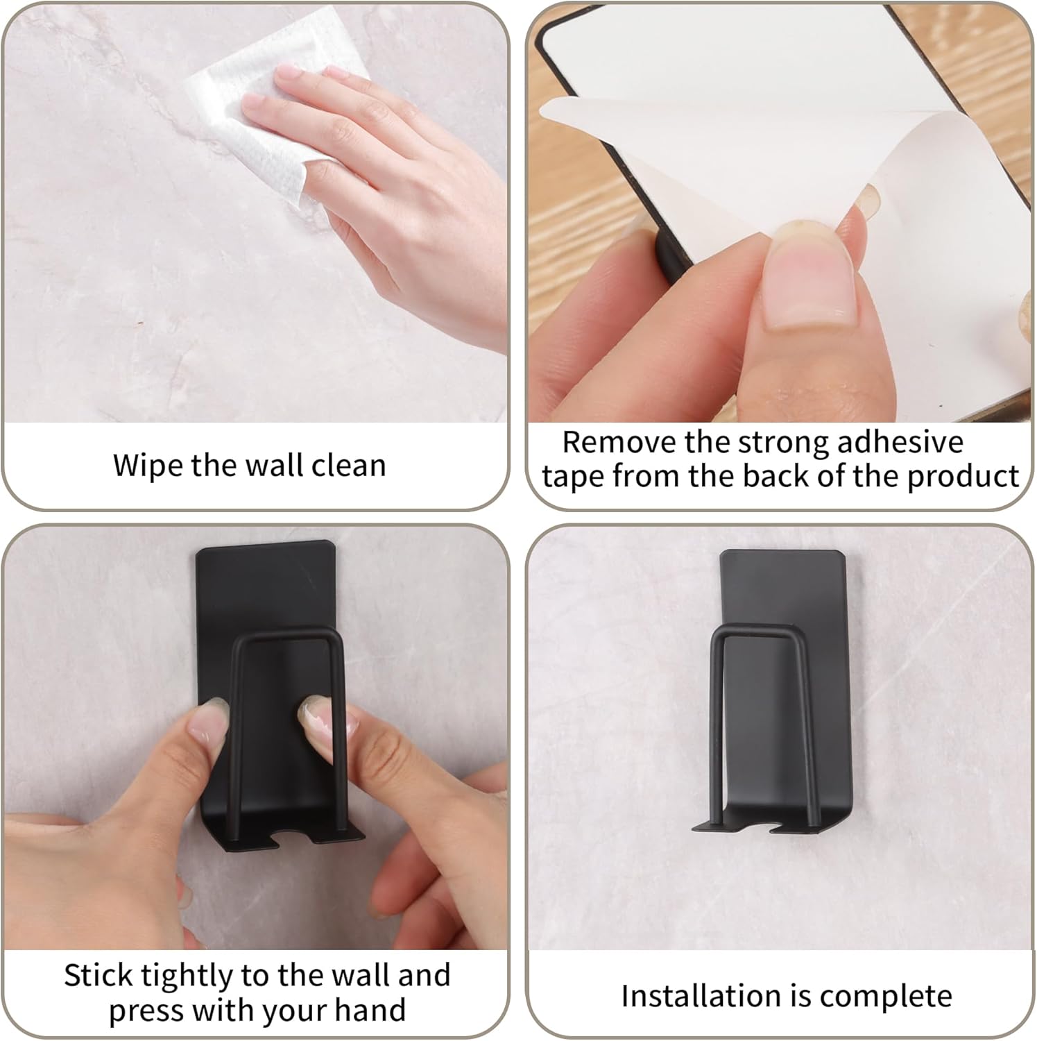 4 Pack Self-Adhesive Stainless Steel Wall Mount Toothbrush Holder No Drilling Required for Electric Toothbrushes Black - Image 5