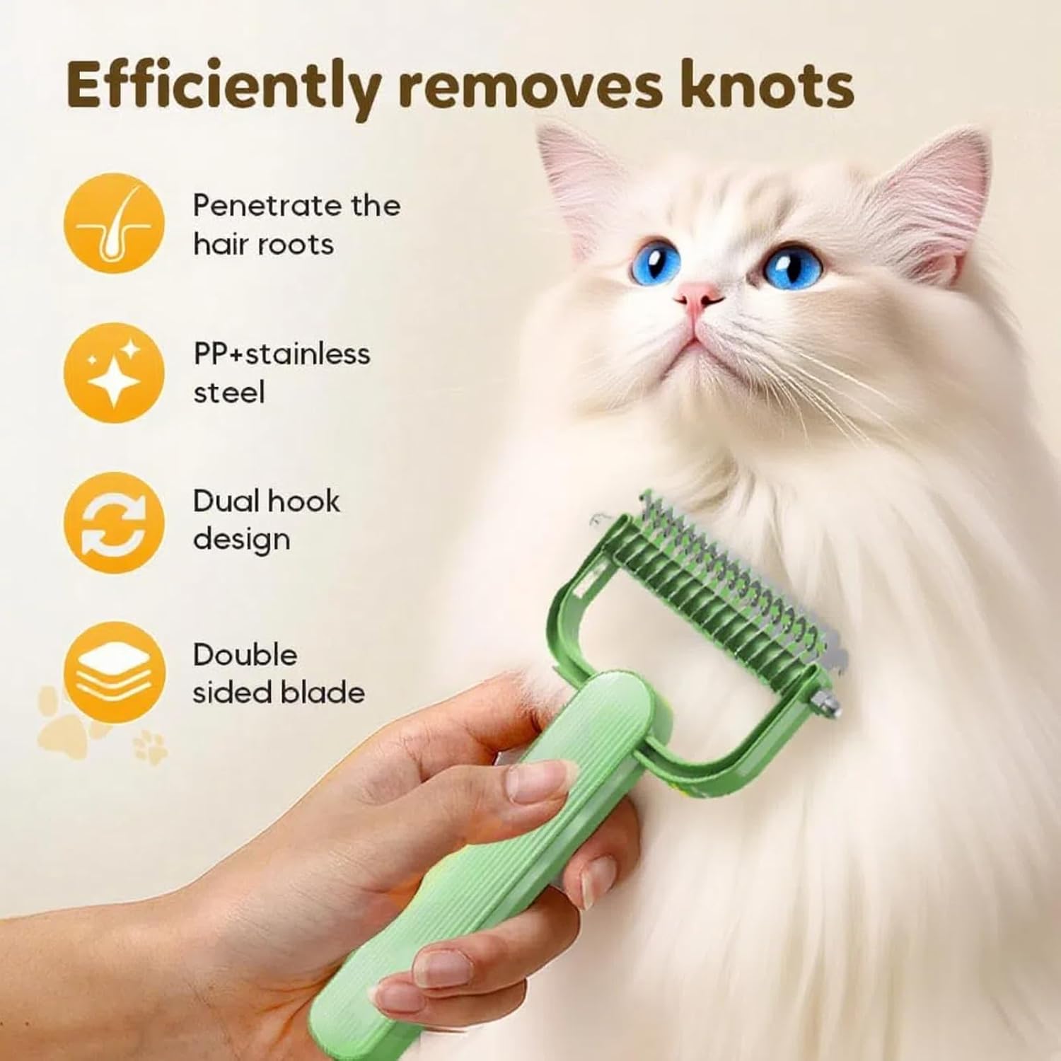 Double-Sided Pet Brush for Dogs & Cats - Green - Undercoat Comb with Non-Slip Handle - Removes Tangles & Loose Hair - 1 Piece - Image 3