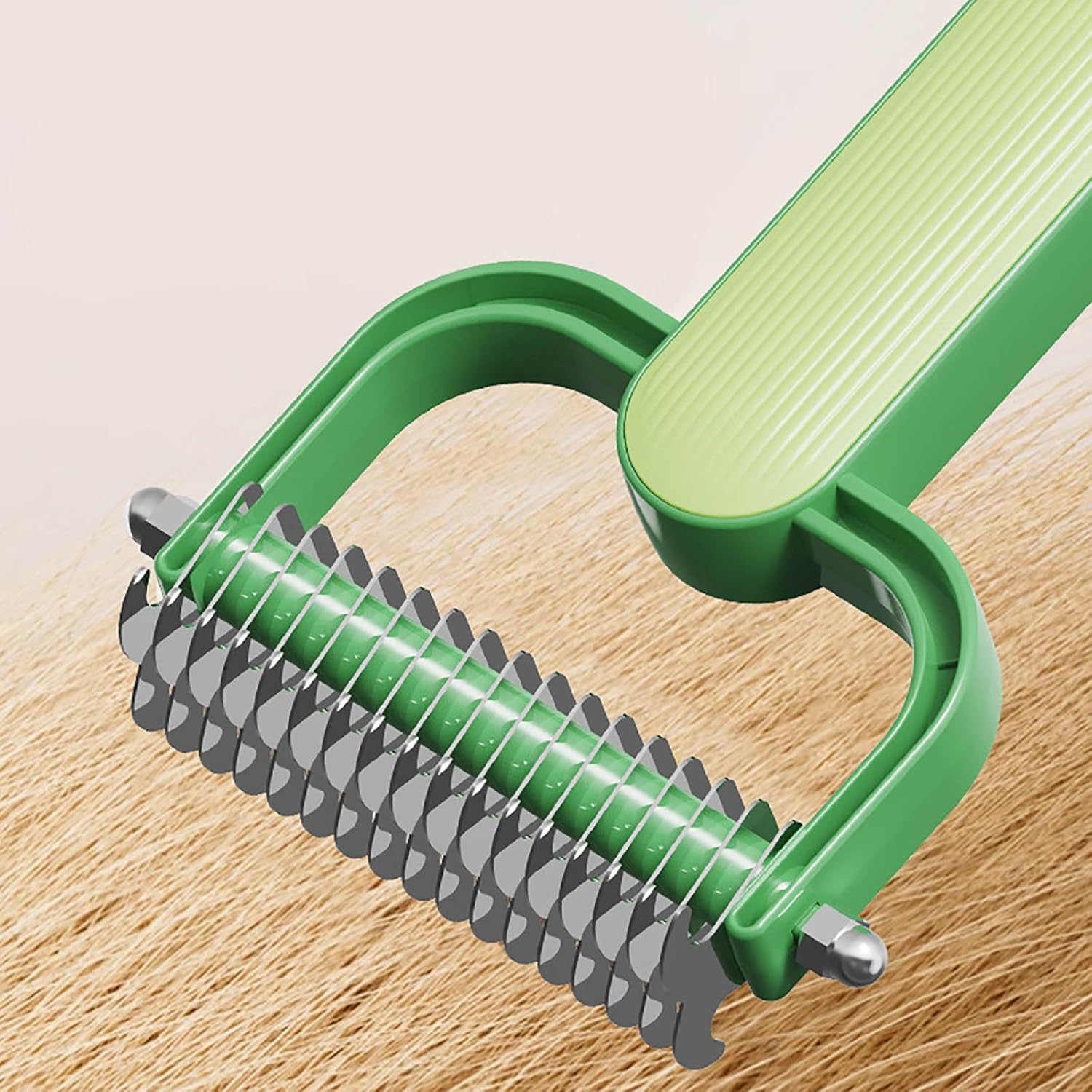 Double-Sided Pet Brush for Dogs & Cats - Green - Undercoat Comb with Non-Slip Handle - Removes Tangles & Loose Hair - 1 Piece - Image 4