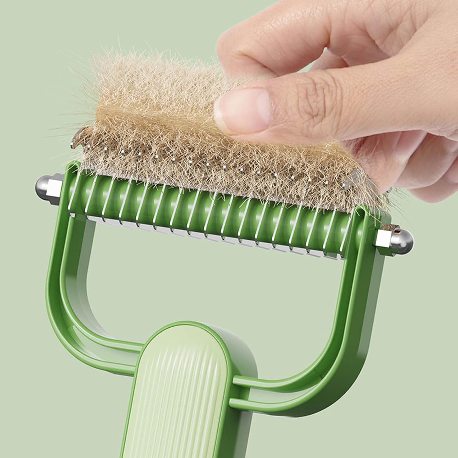 Double-Sided Pet Brush for Dogs & Cats - Green - Undercoat Comb with Non-Slip Handle - Removes Tangles & Loose Hair - 1 Piece - Image 5