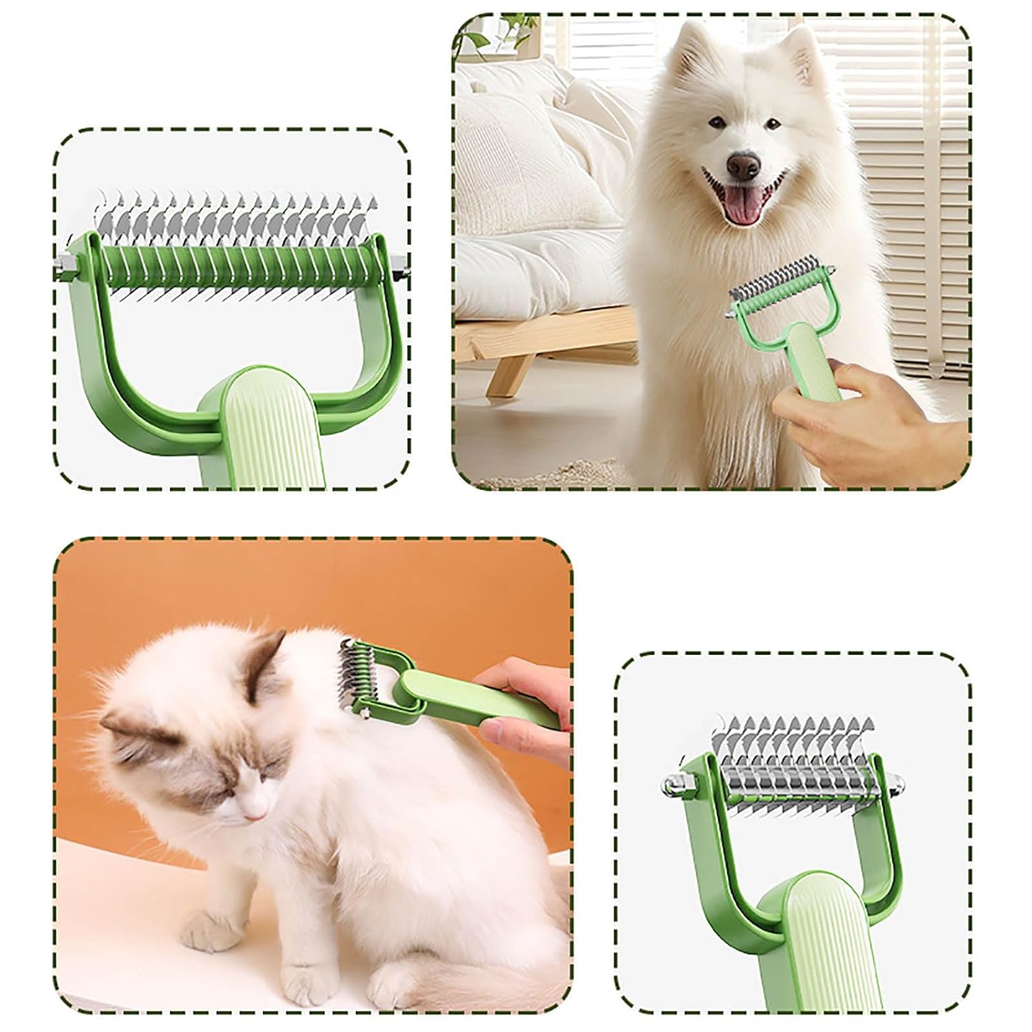 Double-Sided Pet Brush for Dogs & Cats - Green - Undercoat Comb with Non-Slip Handle - Removes Tangles & Loose Hair - 1 Piece - Image 8