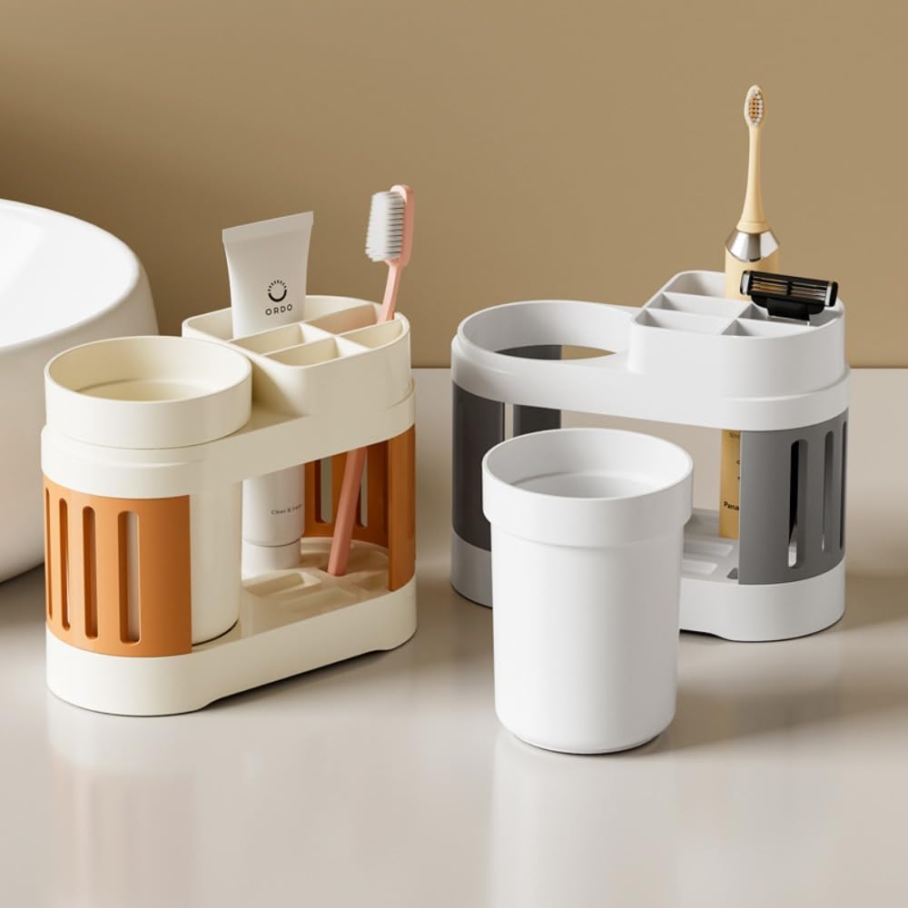 Multifunctional Toothbrush Holder with Toothpaste Dispenser and Cups - Wall-Mounted No Drilling - Bathroom Organizer Set - Image 2