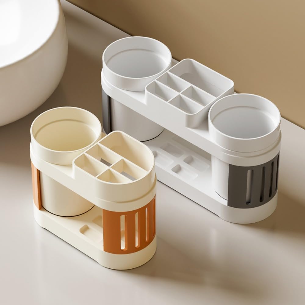 Multifunctional Toothbrush Holder with Toothpaste Dispenser and Cups - Wall-Mounted No Drilling - Bathroom Organizer Set - Image 3